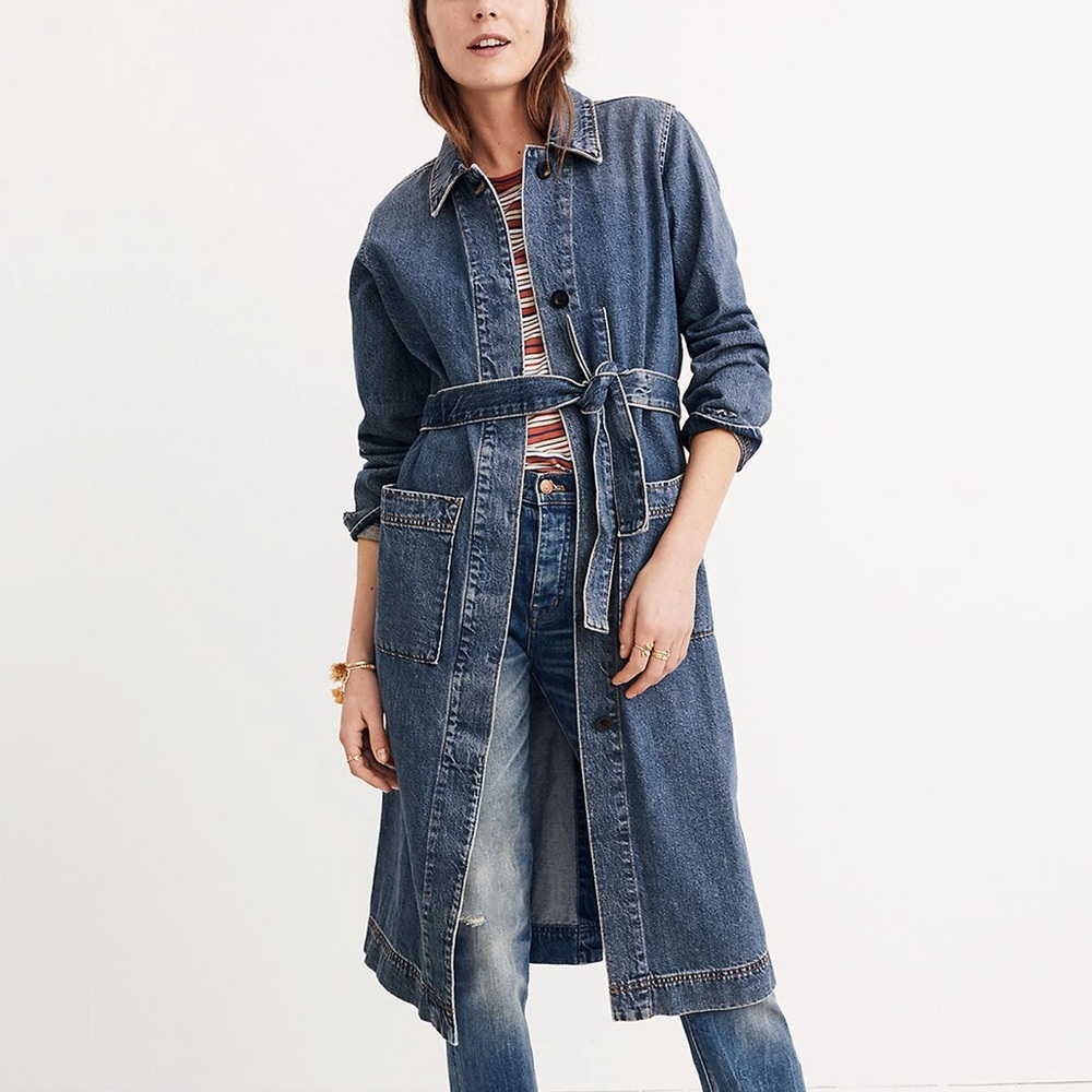 Madewell Denim Duster Trench Coat Size Small